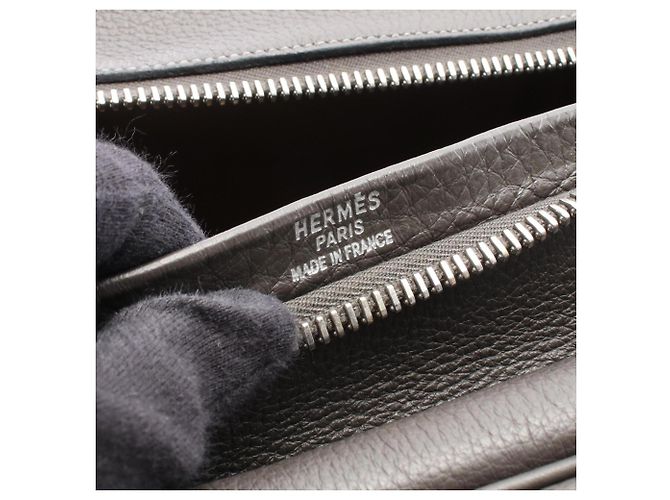 Hermès Borsa Boston Hermes Plume 45 Marrone Damier ebene - vista 4