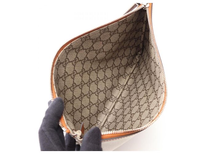 Clutch in tela e pelle Gucci Marrone Crudo - vista 3