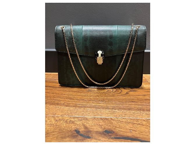 Bulgari Borsa a tracolla Serpenti Forever in pelle esotica Nero Verde - vista 10
