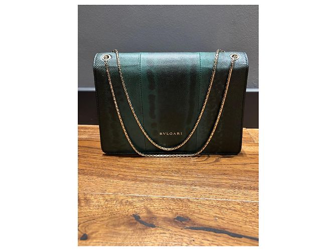 Bulgari Borsa a tracolla Serpenti Forever in pelle esotica Nero Verde - vista 11