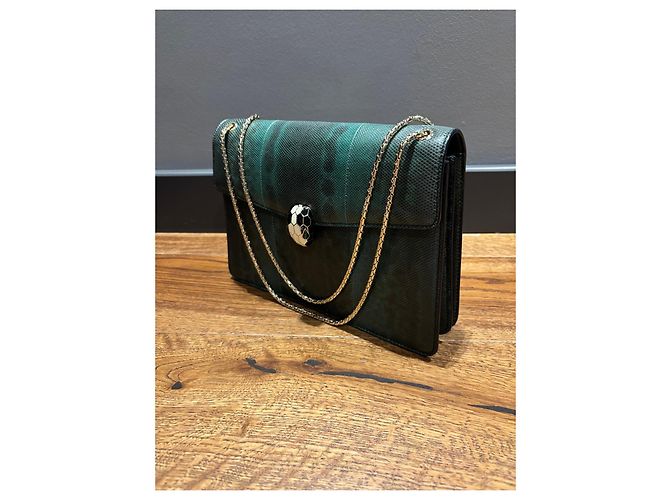 Bulgari Borsa a tracolla Serpenti Forever in pelle esotica Nero Verde - vista 2