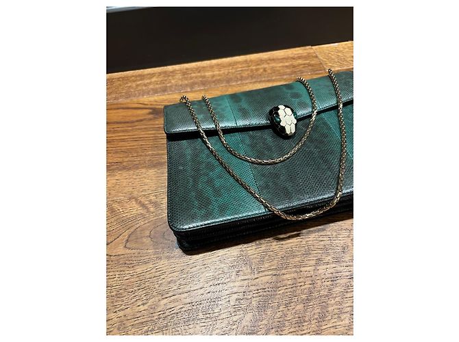 Bulgari Borsa a tracolla Serpenti Forever in pelle esotica Nero Verde - vista 8