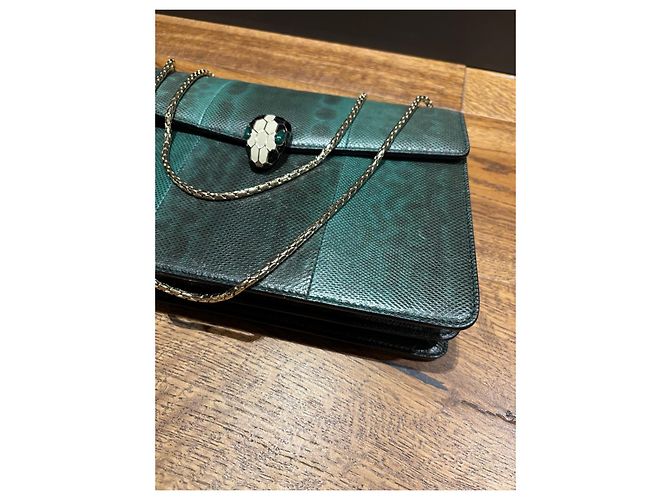 Bulgari Borsa a tracolla Serpenti Forever in pelle esotica Nero Verde - vista 9