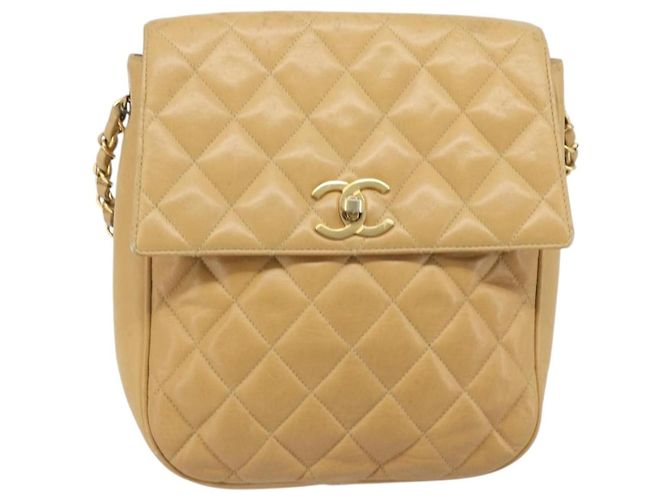 CHANEL Matelasse Chain Shoulder Bag Pelle Beige Oro CC Auth 188722 D'oro - vista 13