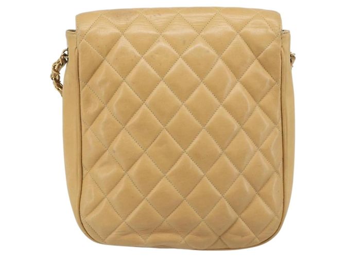 CHANEL Matelasse Chain Shoulder Bag Pelle Beige Oro CC Auth 188722 D'oro - vista 2