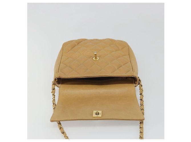 CHANEL Matelasse Chain Shoulder Bag Pelle Beige Oro CC Auth 188722 D'oro - vista 20