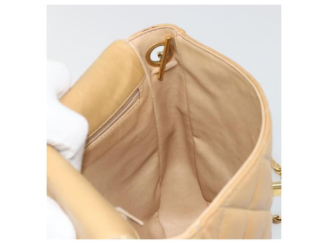 CHANEL Matelasse Chain Shoulder Bag Pelle Beige Oro CC Auth 188722 D'oro - vista 22