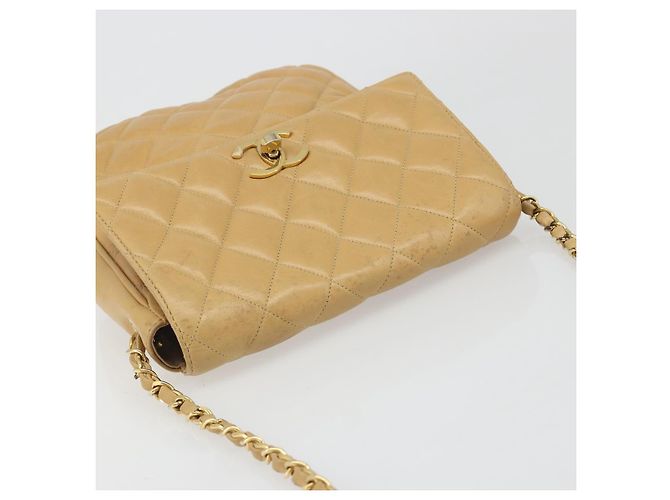 CHANEL Matelasse Chain Shoulder Bag Pelle Beige Oro CC Auth 188722 D'oro - vista 6