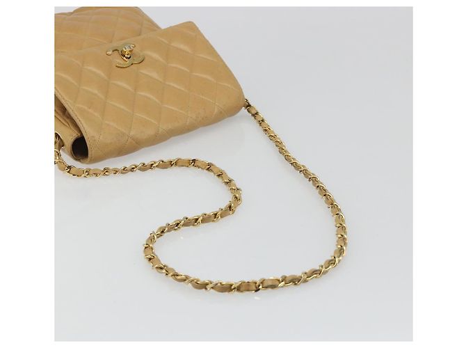 CHANEL Matelasse Chain Shoulder Bag Pelle Beige Oro CC Auth 188722 D'oro - vista 8