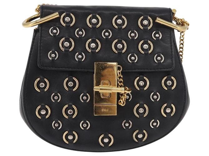 Chloé Borsa a Spalla con Catena Chloe Drew in Pelle Nera e Oro Auth 189046A Nero D'oro - vista 13