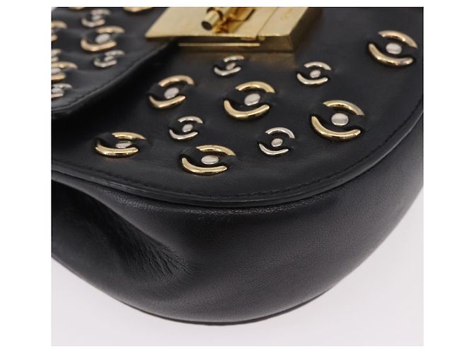 Chloé Borsa a Spalla con Catena Chloe Drew in Pelle Nera e Oro Auth 189046A Nero D'oro - vista 9