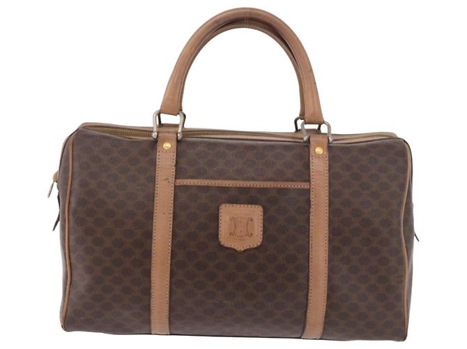 Céline Borsa Boston CELINE Macadam Canvas PVC Pelle Marrone Oro Auth 188493 D'oro - vista 13