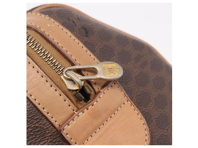 Céline Borsa Boston CELINE Macadam Canvas PVC Pelle Marrone Oro Auth 188493 D'oro - vista 18