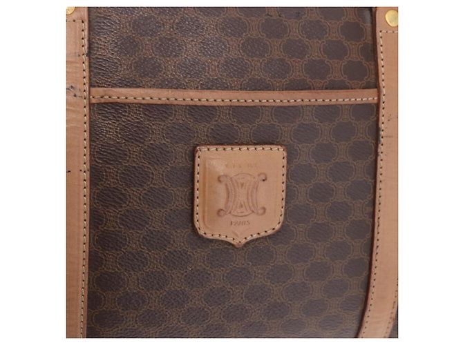 Céline Borsa Boston CELINE Macadam Canvas PVC Pelle Marrone Oro Auth 188493 D'oro - vista 19
