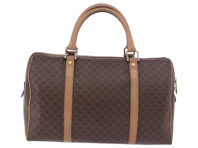 Céline Borsa Boston CELINE Macadam Canvas PVC Pelle Marrone Oro Auth 188493 D'oro - vista 2