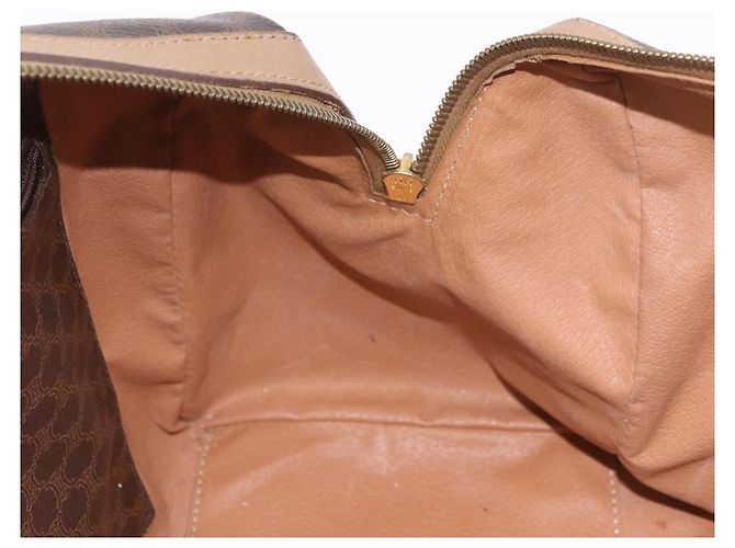 Céline Borsa Boston CELINE Macadam Canvas PVC Pelle Marrone Oro Auth 188493 D'oro - vista 20