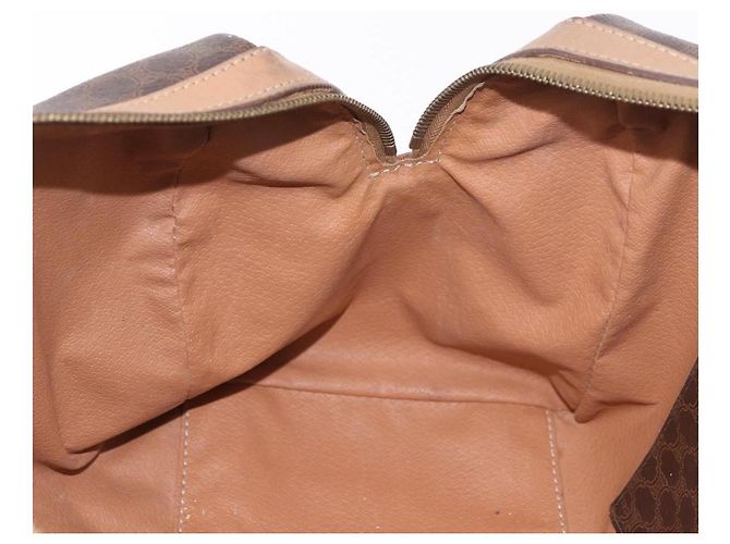Céline Borsa Boston CELINE Macadam Canvas PVC Pelle Marrone Oro Auth 188493 D'oro - vista 21