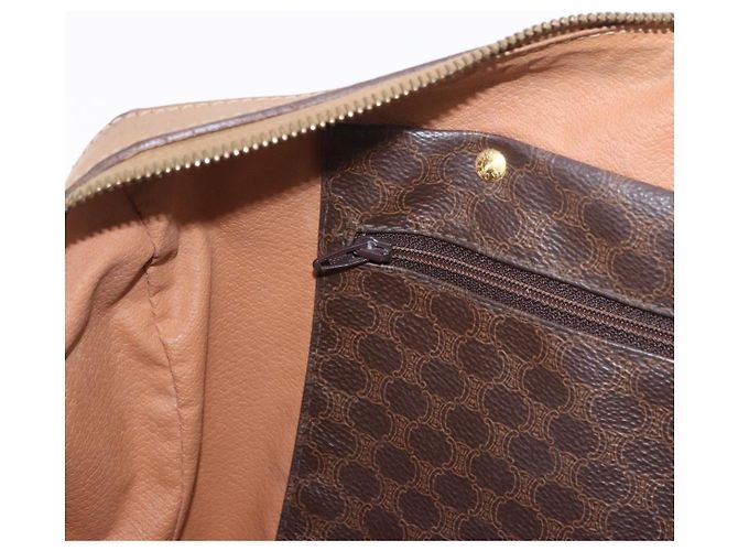 Céline Borsa Boston CELINE Macadam Canvas PVC Pelle Marrone Oro Auth 188493 D'oro - vista 22
