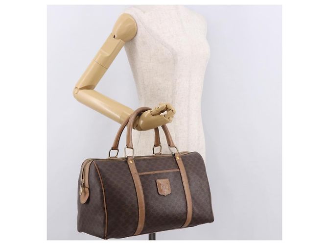 Céline Borsa Boston CELINE Macadam Canvas PVC Pelle Marrone Oro Auth 188493 D'oro - vista 24
