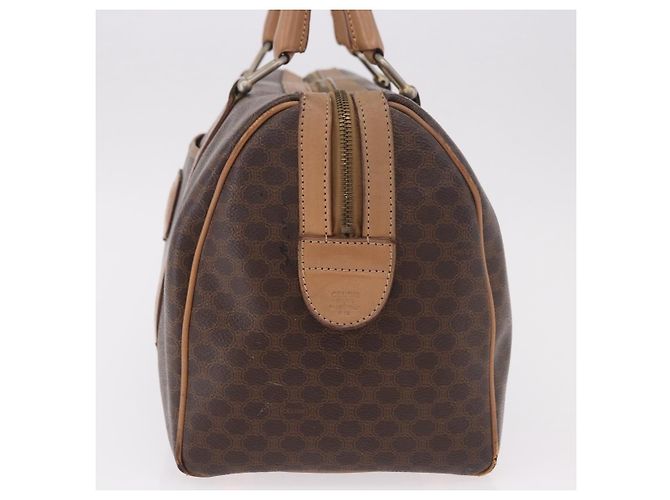 Céline Borsa Boston CELINE Macadam Canvas PVC Pelle Marrone Oro Auth 188493 D'oro - vista 3