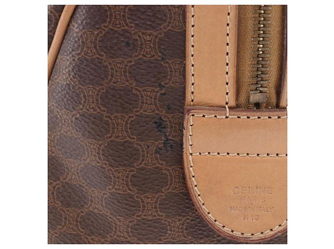 Céline Borsa Boston CELINE Macadam Canvas PVC Pelle Marrone Oro Auth 188493 D'oro - vista 4