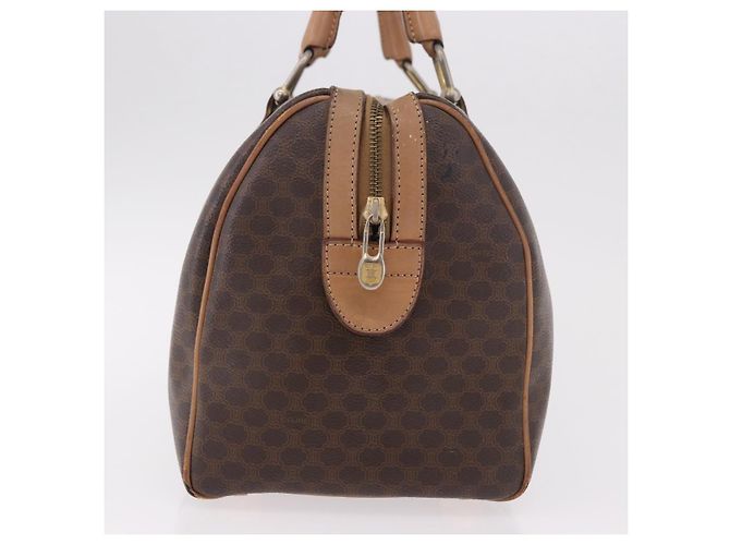 Céline Borsa Boston CELINE Macadam Canvas PVC Pelle Marrone Oro Auth 188493 D'oro - vista 5