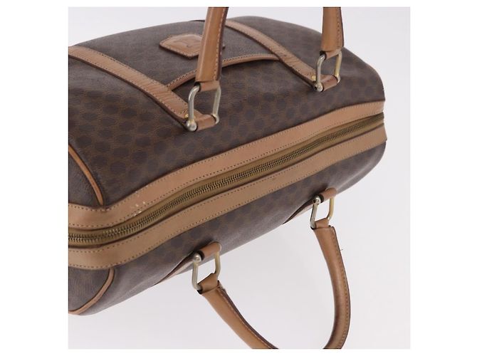 Céline Borsa Boston CELINE Macadam Canvas PVC Pelle Marrone Oro Auth 188493 D'oro - vista 7