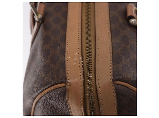 Céline Borsa Boston CELINE Macadam Canvas PVC Pelle Marrone Oro Auth 188493 D'oro - vista 8