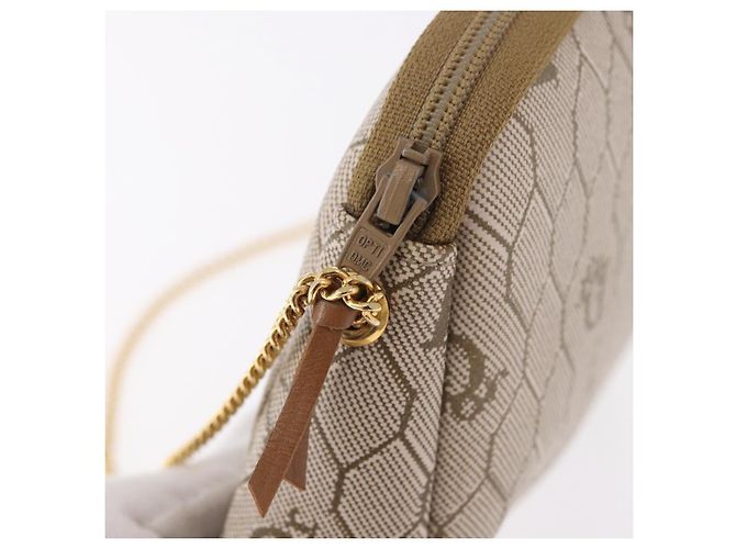 Bolsa de ombro com corrente Christian Dior Honeycomb Canvas PVC Bege Ouro Auth ka4914 Dourado - vista 10
