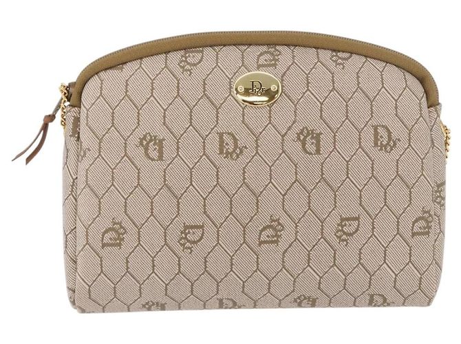 Bolsa de ombro com corrente Christian Dior Honeycomb Canvas PVC Bege Ouro Auth ka4914 Dourado - vista 13