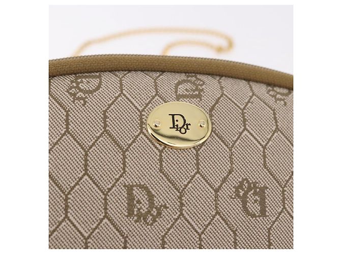 Bolsa de ombro com corrente Christian Dior Honeycomb Canvas PVC Bege Ouro Auth ka4914 Dourado - vista 17