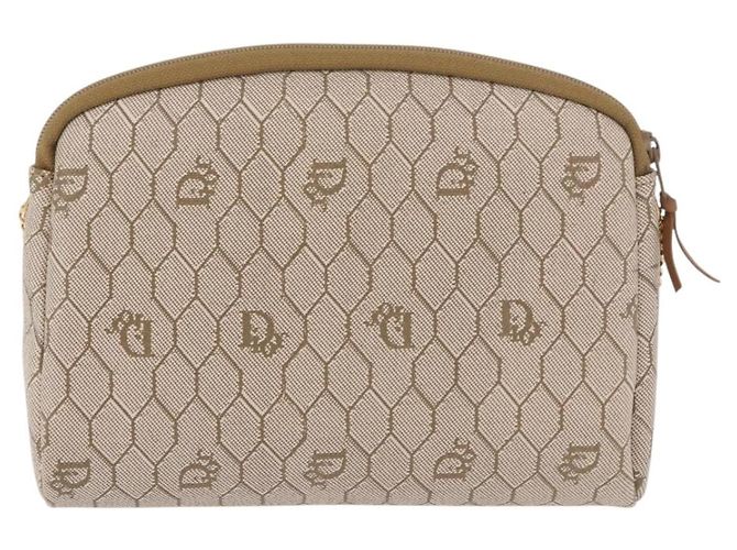 Bolsa de ombro com corrente Christian Dior Honeycomb Canvas PVC Bege Ouro Auth ka4914 Dourado - vista 2