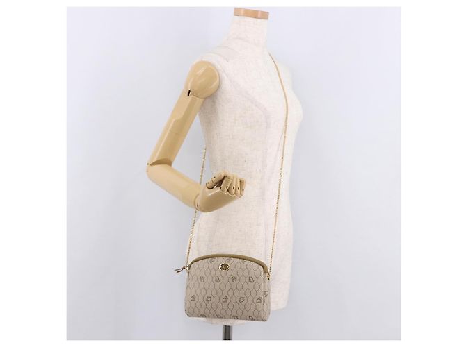 Bolsa de ombro com corrente Christian Dior Honeycomb Canvas PVC Bege Ouro Auth ka4914 Dourado - vista 20