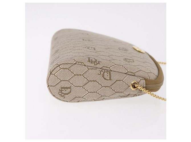 Bolsa de ombro com corrente Christian Dior Honeycomb Canvas PVC Bege Ouro Auth ka4914 Dourado - vista 3