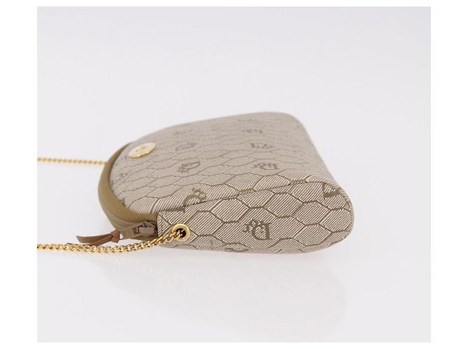 Bolsa de ombro com corrente Christian Dior Honeycomb Canvas PVC Bege Ouro Auth ka4914 Dourado - vista 4