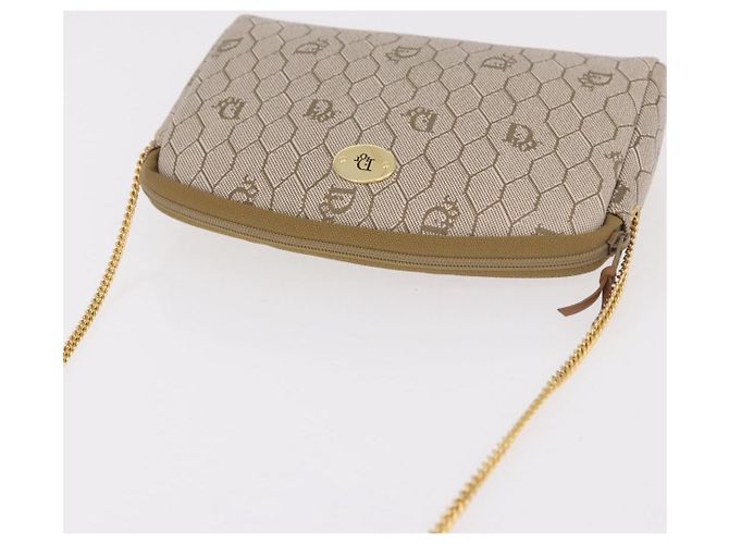 Bolsa de ombro com corrente Christian Dior Honeycomb Canvas PVC Bege Ouro Auth ka4914 Dourado - vista 6