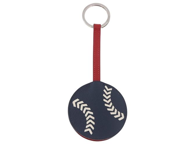 Ring Hermès Portachiavi Baseball HERMES in pelle blu navy e argento Auth bs35720V - vista 13