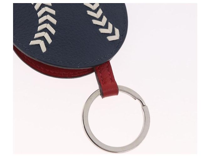 Ring Hermès Portachiavi Baseball HERMES in pelle blu navy e argento Auth bs35720V - vista 14