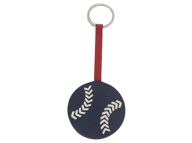 Ring Hermès Portachiavi Baseball HERMES in pelle blu navy e argento Auth bs35720V - vista 2