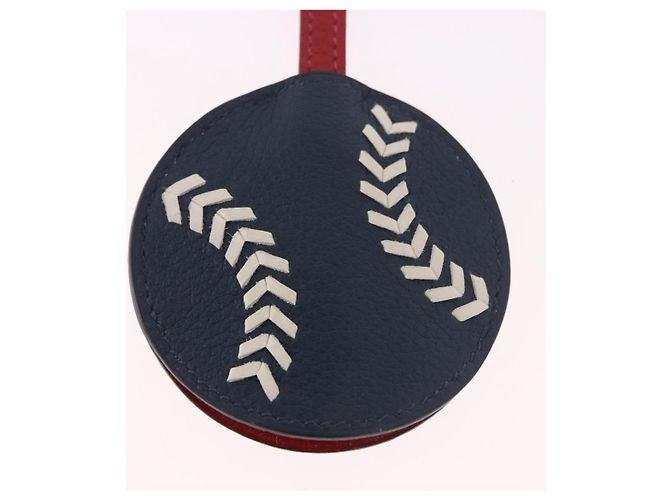 Ring Hermès Portachiavi Baseball HERMES in pelle blu navy e argento Auth bs35720V - vista 3
