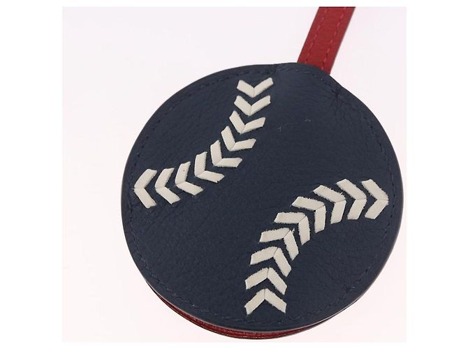 Ring Hermès Portachiavi Baseball HERMES in pelle blu navy e argento Auth bs35720V - vista 6