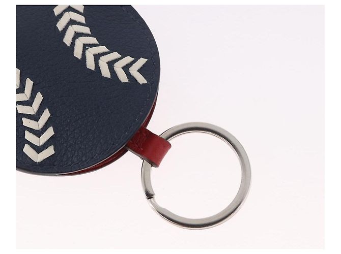 Ring Hermès Portachiavi Baseball HERMES in pelle blu navy e argento Auth bs35720V - vista 9