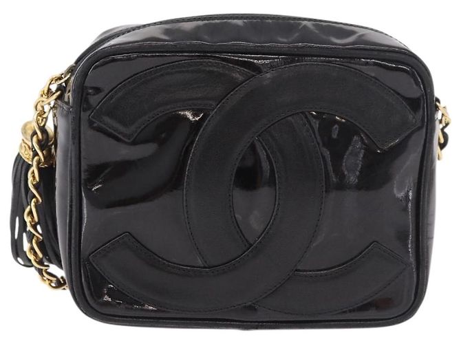 CHANEL COCO Mark Chain Shoulder Bag Patent leather Gold Black CC Auth 189232V Nero D'oro - vista 13