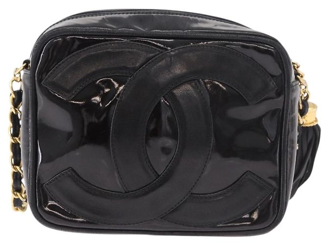 CHANEL COCO Mark Chain Shoulder Bag Patent leather Gold Black CC Auth 189232V Nero D'oro - vista 2