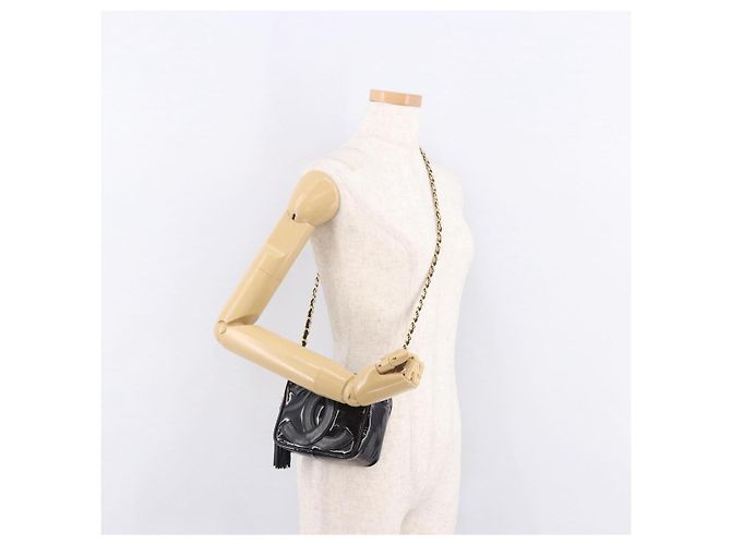 CHANEL COCO Mark Chain Shoulder Bag Patent leather Gold Black CC Auth 189232V Nero D'oro - vista 22