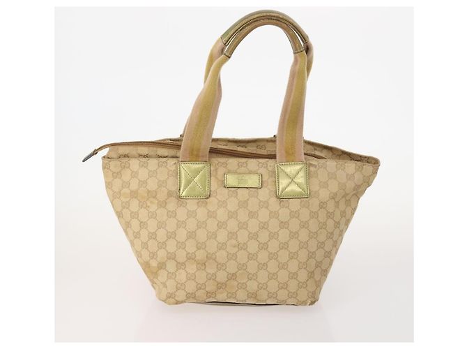 Borsa Tote GUCCI GG Canvas in Pelle e Tela 4 Set Beige Nero Marrone Auth gh2142 - vista 2