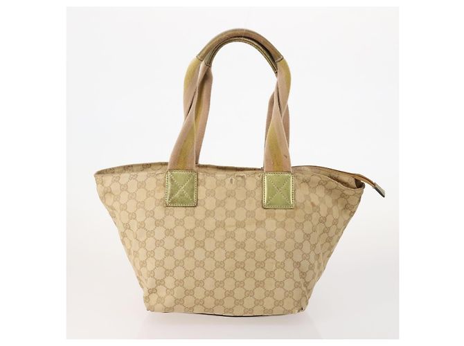 Borsa Tote GUCCI GG Canvas in Pelle e Tela 4 Set Beige Nero Marrone Auth gh2142 - vista 3
