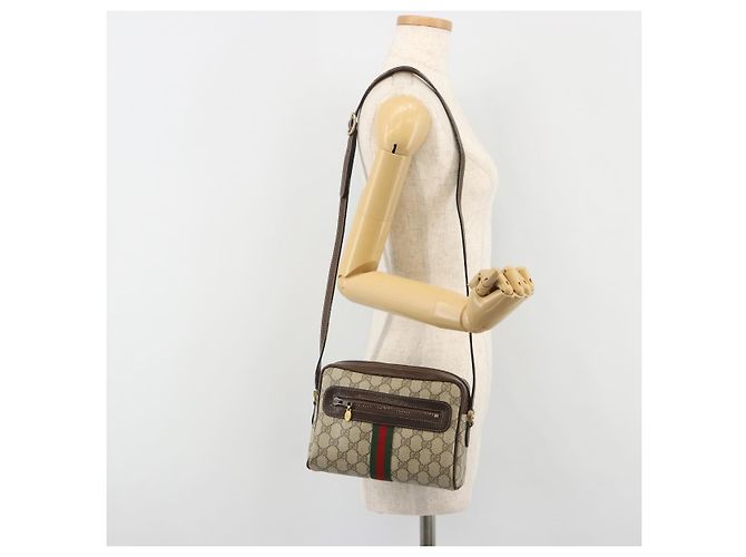 Bolso de hombro GUCCI GG Supreme Web Sherry Line PVC Beige Oro Auth 187688 Dorado - vista 22