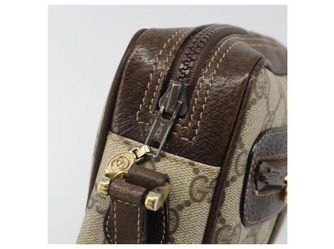 Bolso de hombro GUCCI GG Supreme Web Sherry Line PVC Beige Oro Auth 187688 Dorado - vista 9