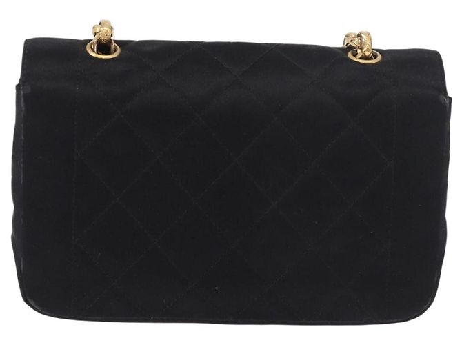 CHANEL Matelasse Chain Shoulder Bag Satin Black Gold CC Auth 187299V Nero D'oro - vista 2